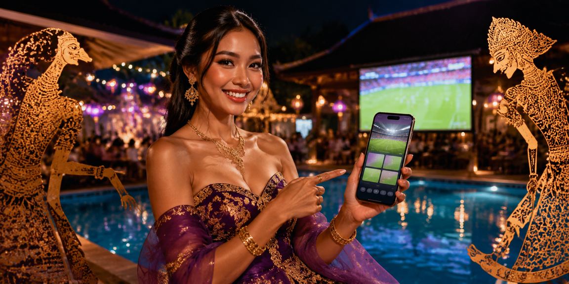 Aplikasi kasino terbuka di ponsel dengan latar belakang pasar malam yang ramai