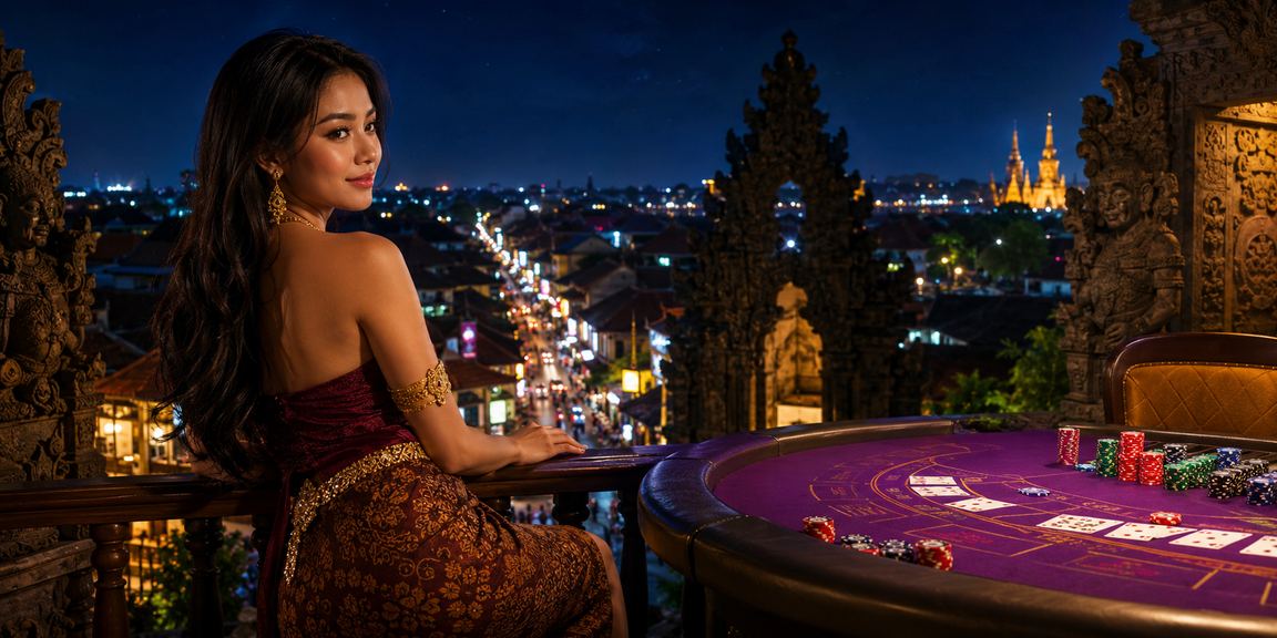 Meja baccarat dengan suasana pasar malam yang semarak dan penuh warna