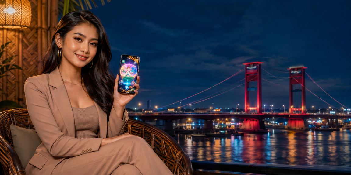 Pengguna mengakses platform kasino mobile dengan antarmuka modern di ponsel