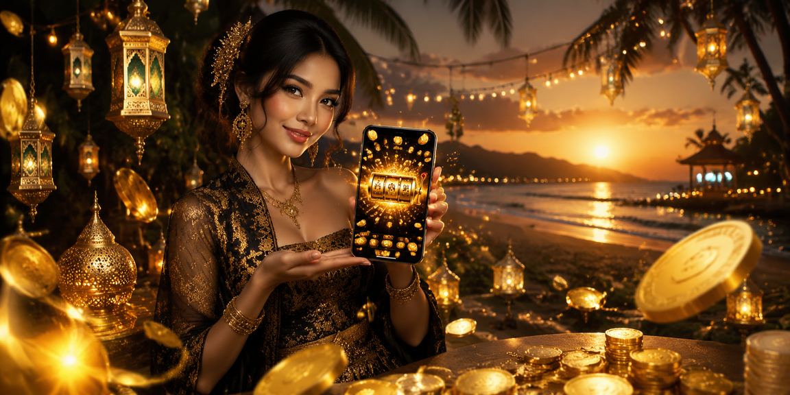 Permainan slot online di tepi pantai dengan suasana liburan yang cerah