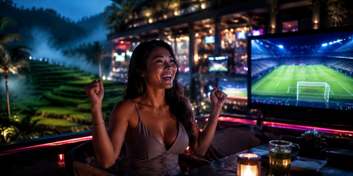 Tampilan antarmuka sports betting dengan efek neon pada layar ponsel